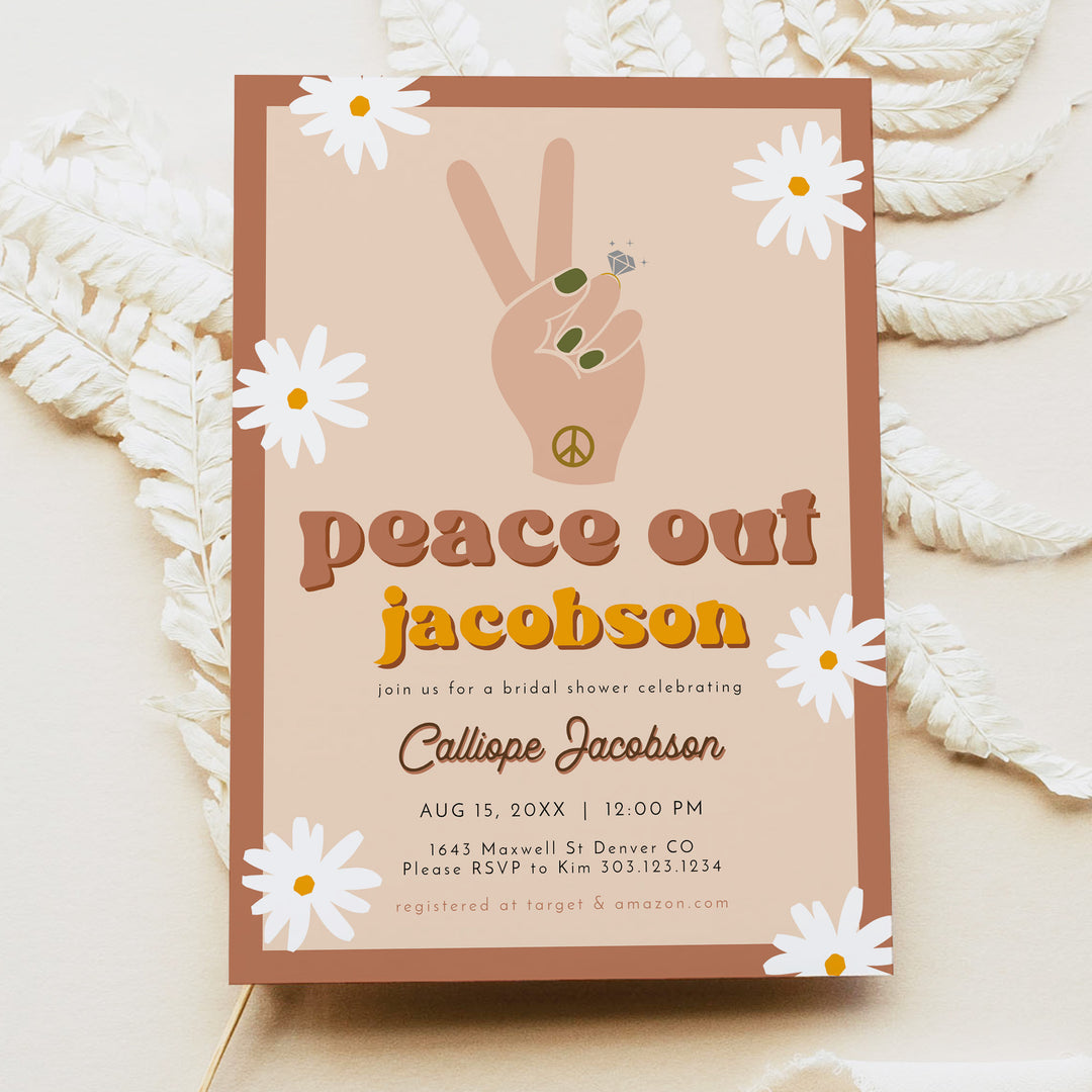 STEVIE Peace Out Retro Hippie Bridal Shower Invitation with Photo