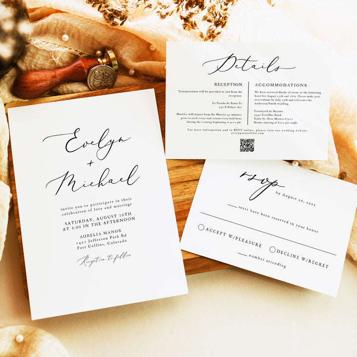 EVELYN Elegant Script Wedding Invitation Suite