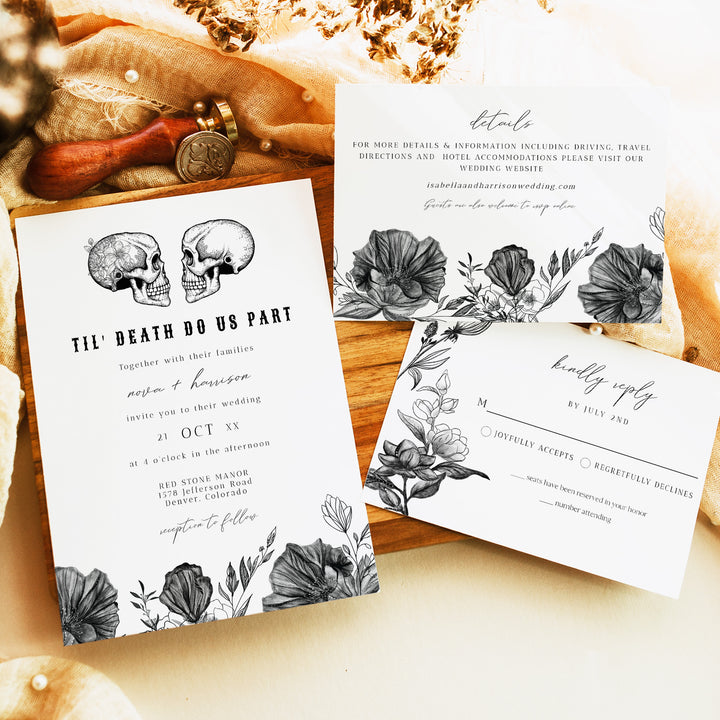 NOVA Til Death Do Us Part Black Gothic Wedding Invitation Set