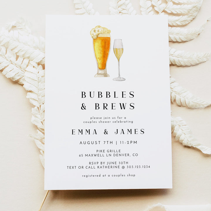 CHARLIE Bubbles and Brews Couples Wedding Shower Invitations with Photo