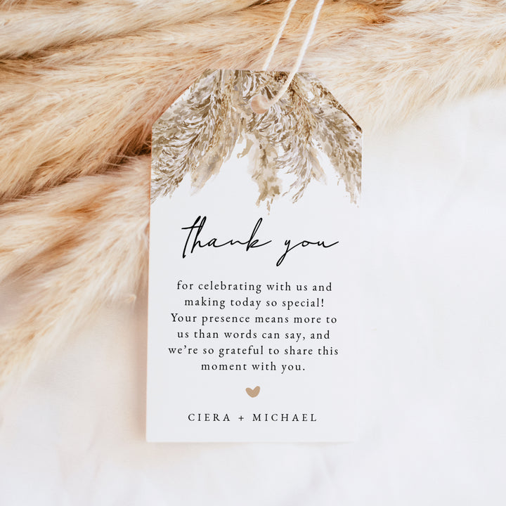 CIERA Bohemian Dried Pampas Grass Thank You Favor Tag