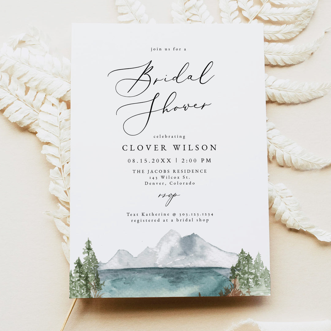 CLOVER Rustic Watercolor Lake Bridal Shower Invitation