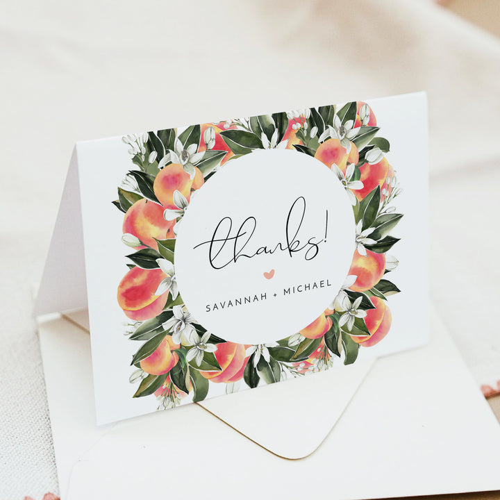 SAVANNAH Watercolor Peach Folded Thank You Cards