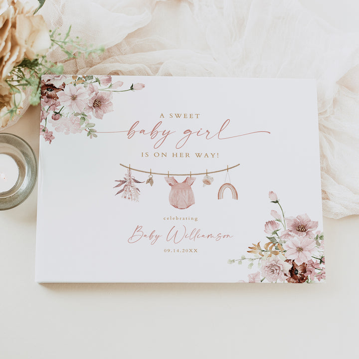 LUCY Sweet Baby Girl Clothesline Baby Shower Guest Book