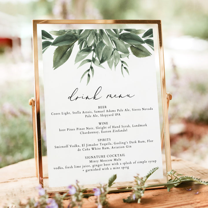 LANA Elegant Signature Drinks Wedding Bar Menu Sign Unframed