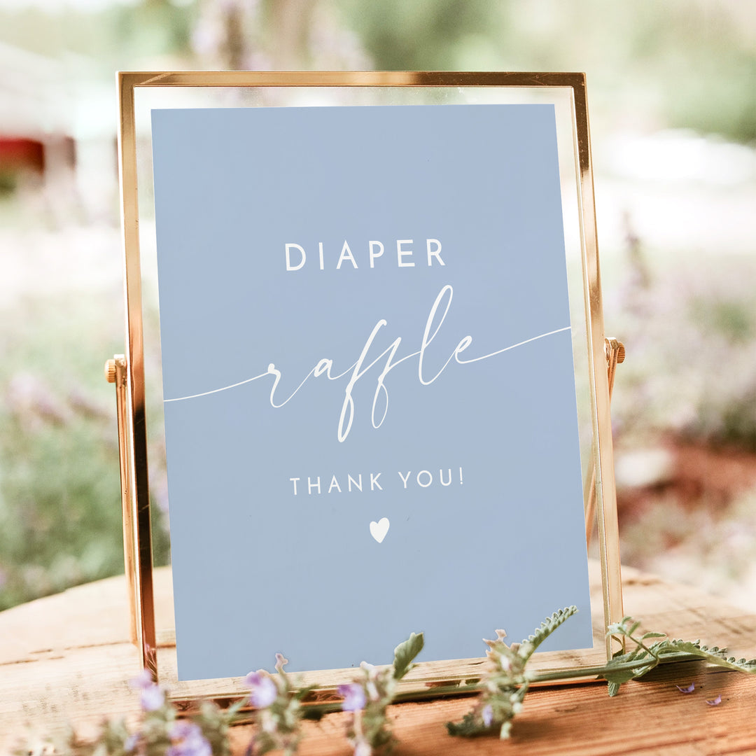 KENNEDY Dusty Blue Baby Boy Shower Diaper Raffle Sign