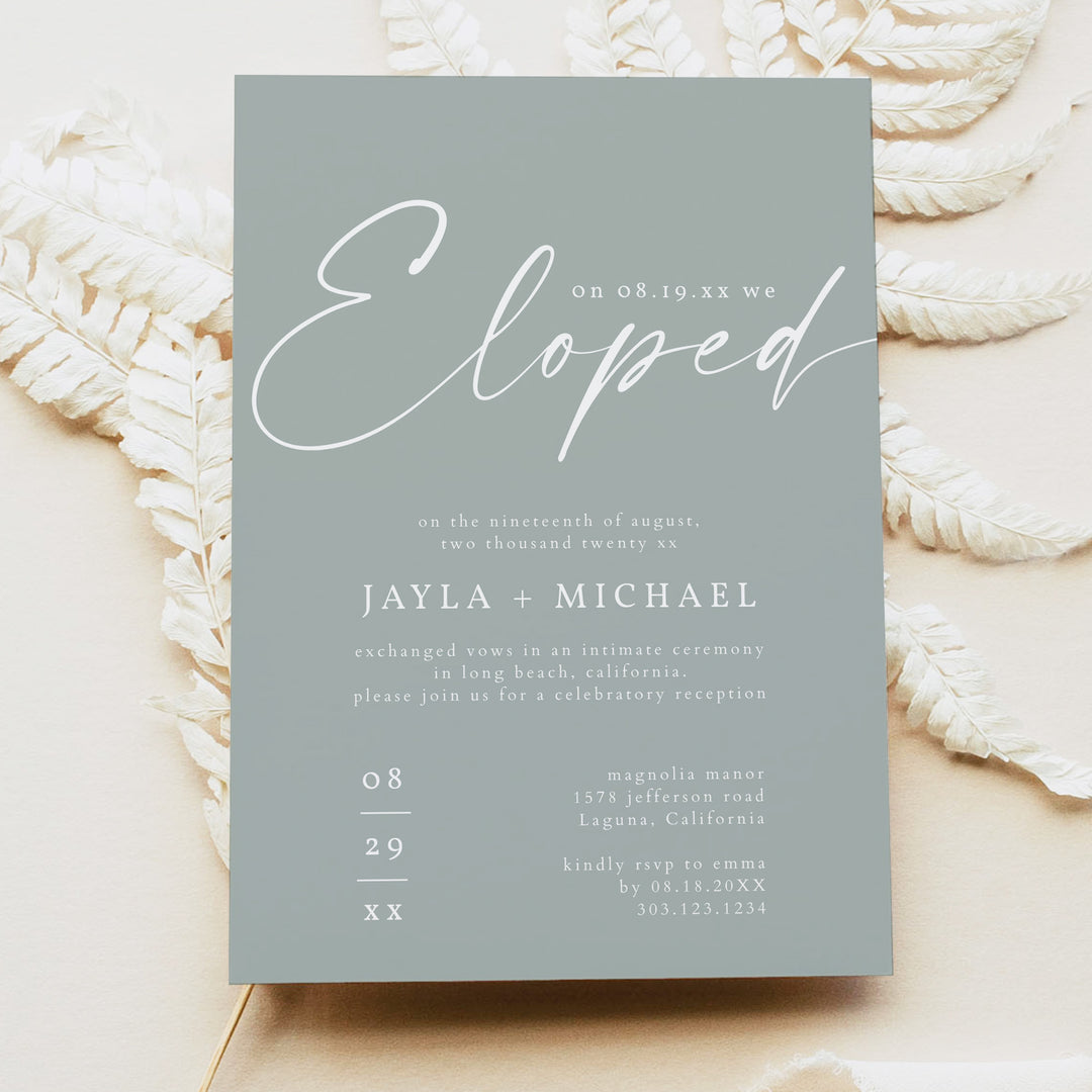 NINA Romantic Boho Elopement Wedding Reception Invite with Photo