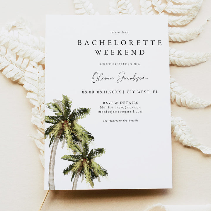 MONA Tropical Beach Bachelorette Invitation & Weekend Itinerary