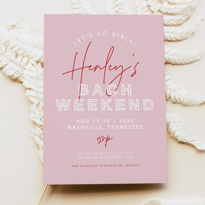 HENLEY Retro Pink Bachelorette Weekend Invitations and Itinerary