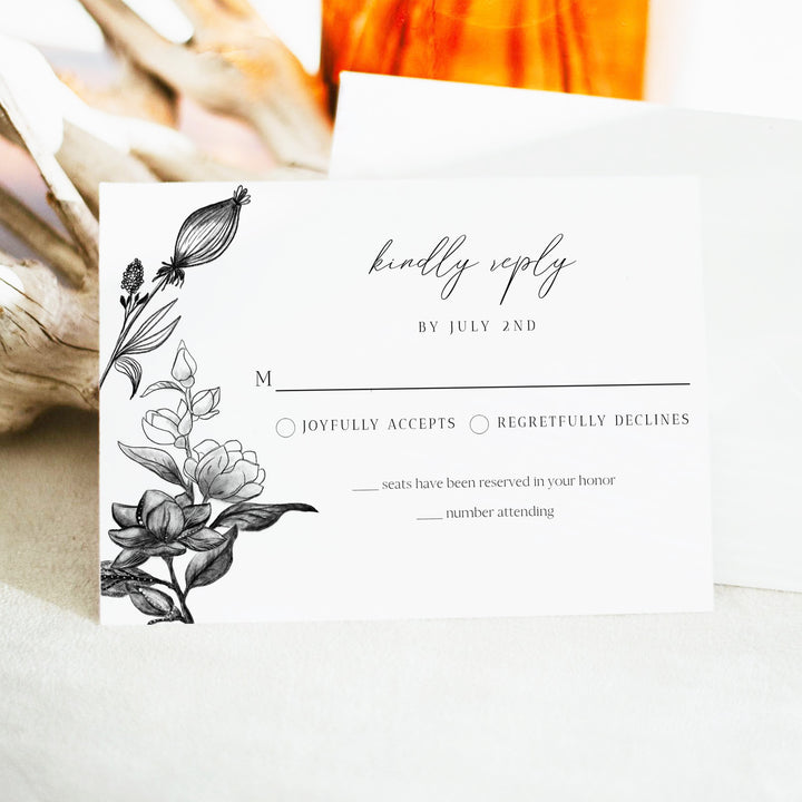 NOVA Romantic October Floral Acceptance Card with Envelopes