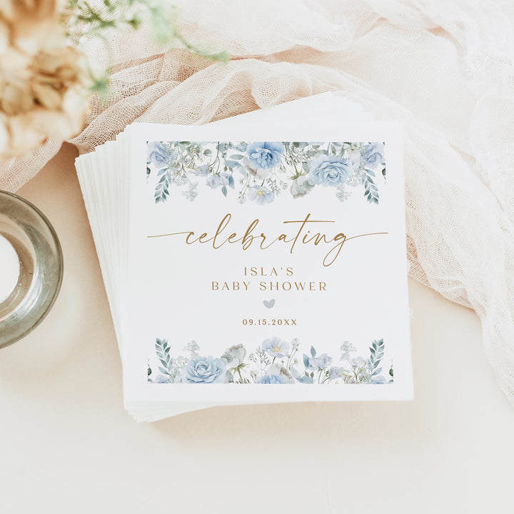 FLEUR Custom Blue Winter Floral Baby Shower Napkins