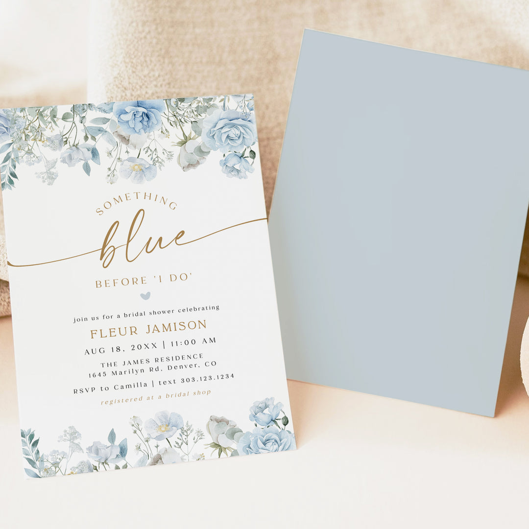 FLEUR Dusty Blue Floral Something Blue Before I Do Bridal Shower Invitation