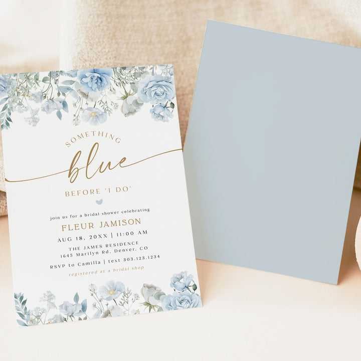FLEUR Dusty Blue Floral Something Blue Before I Do Bridal Shower Invitation