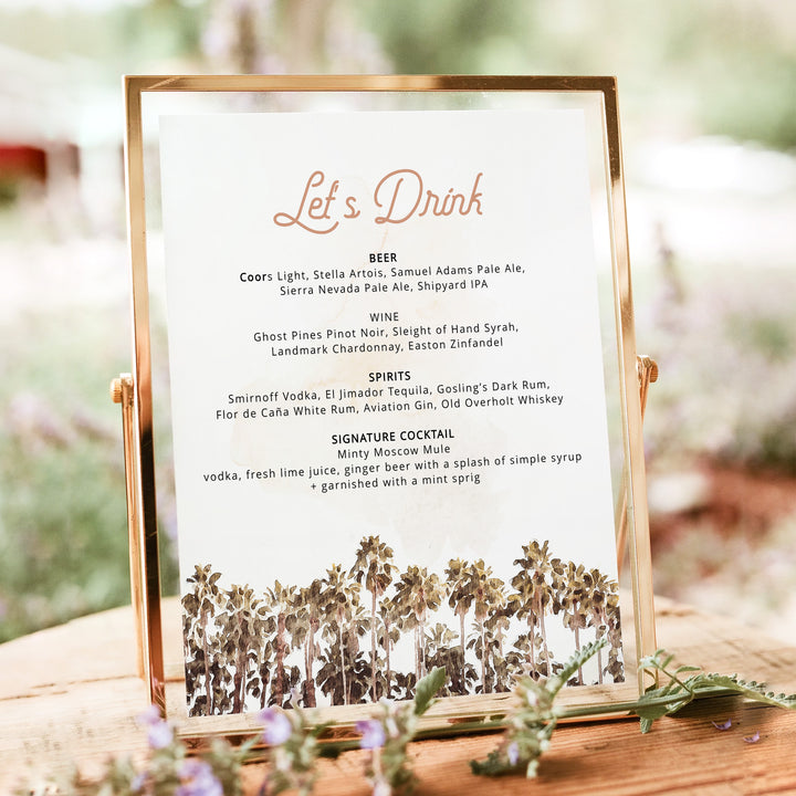 NANI Retro Palm Tree Tropical Beach Wedding Bar Menu Sign Unframed