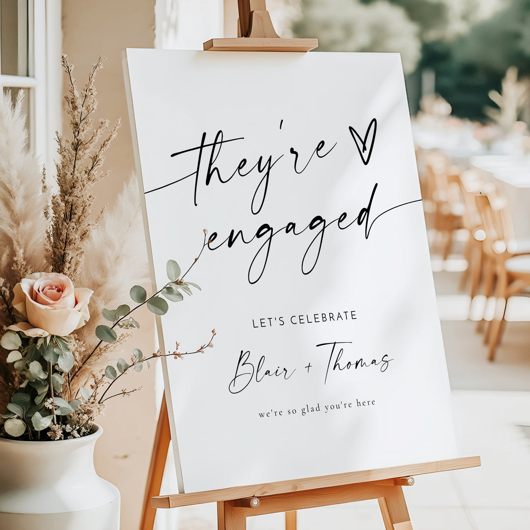 BLAIR They're Engaged Black and White Engagement Party Welcome Sign