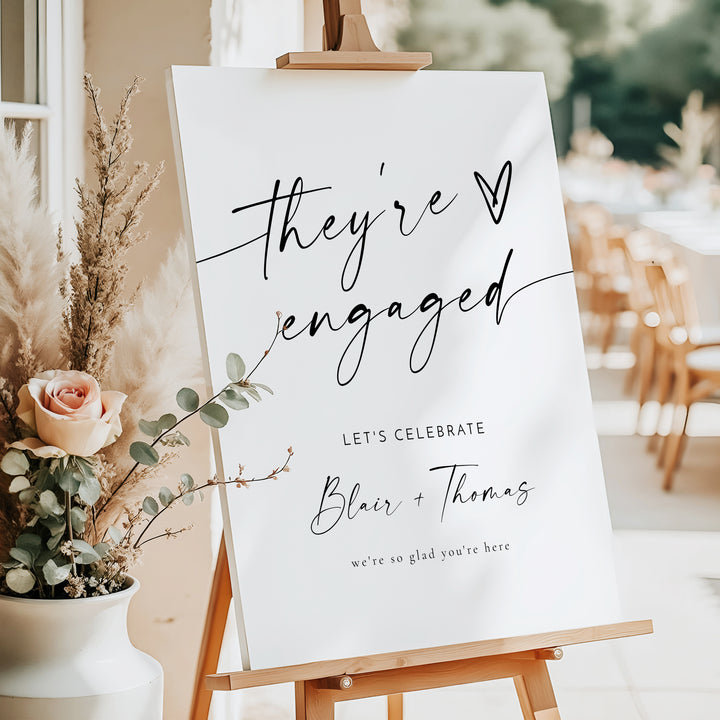 BLAIR They're Engaged Black and White Engagement Party Welcome Sign