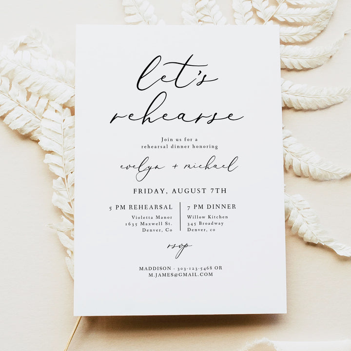 EVELYN Let's Rehearse Simple Wedding Rehearsal Dinner Invitations