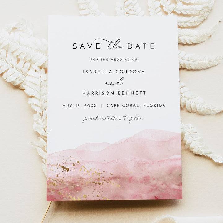 JULIEN Elegant Pink Wedding Save the Date Photo Invitation