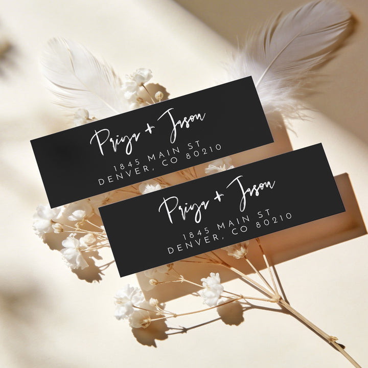 PRIYA Black Minimalist Wedding Return Address Stickers