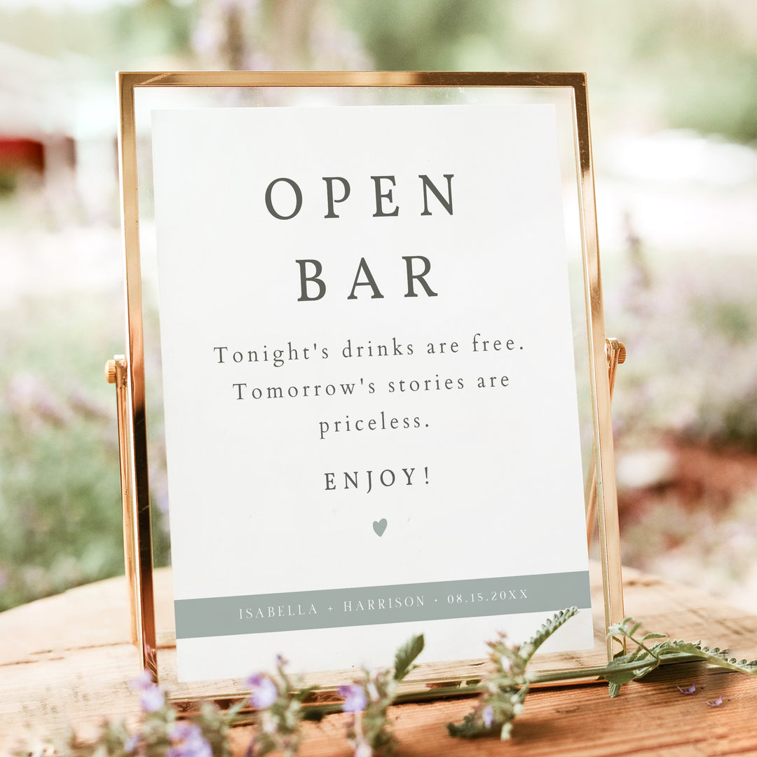 NINA Modern Sage Green Open Bar Wedding Sign Unframed