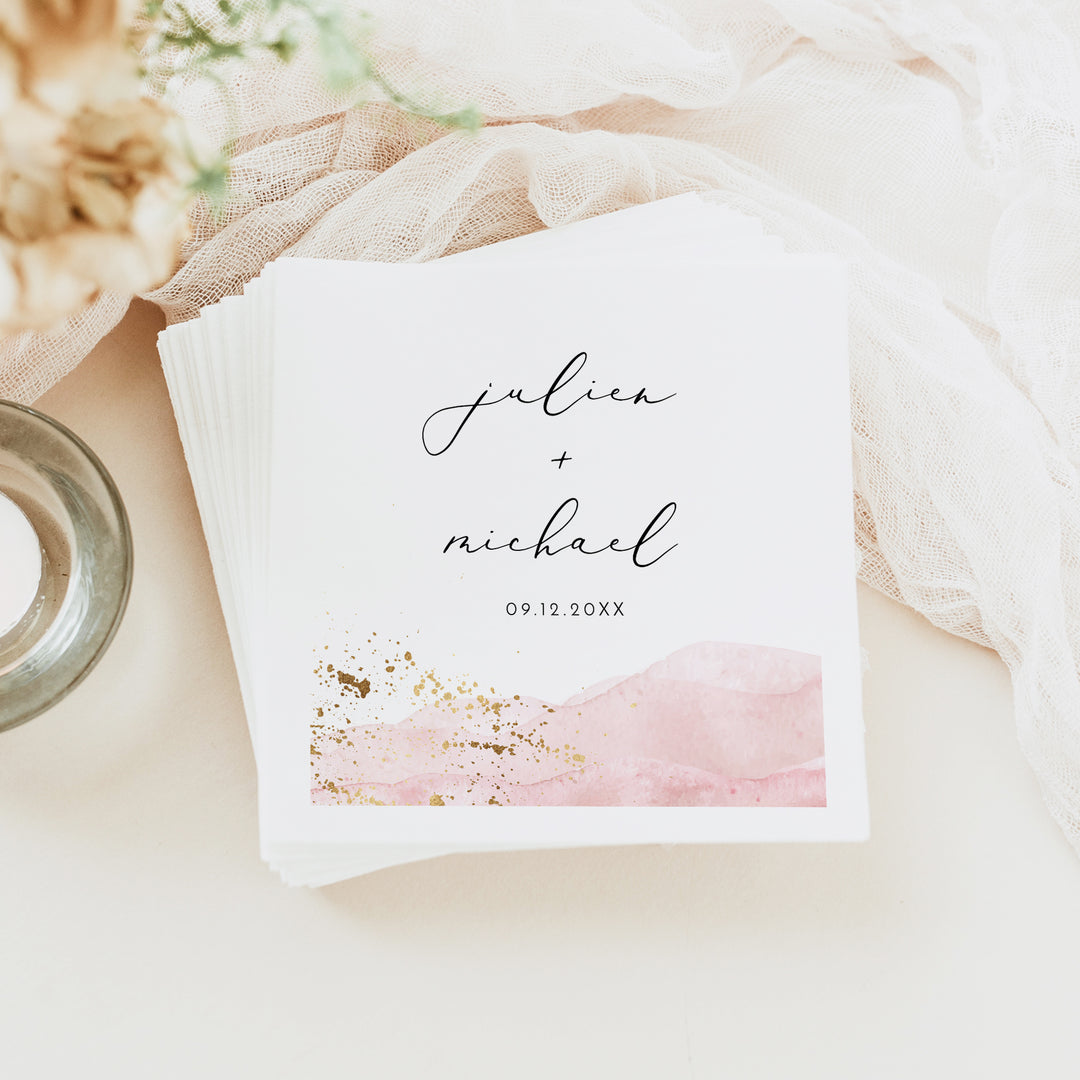 JULIEN Personalized Pink Watercolor Wedding Napkins