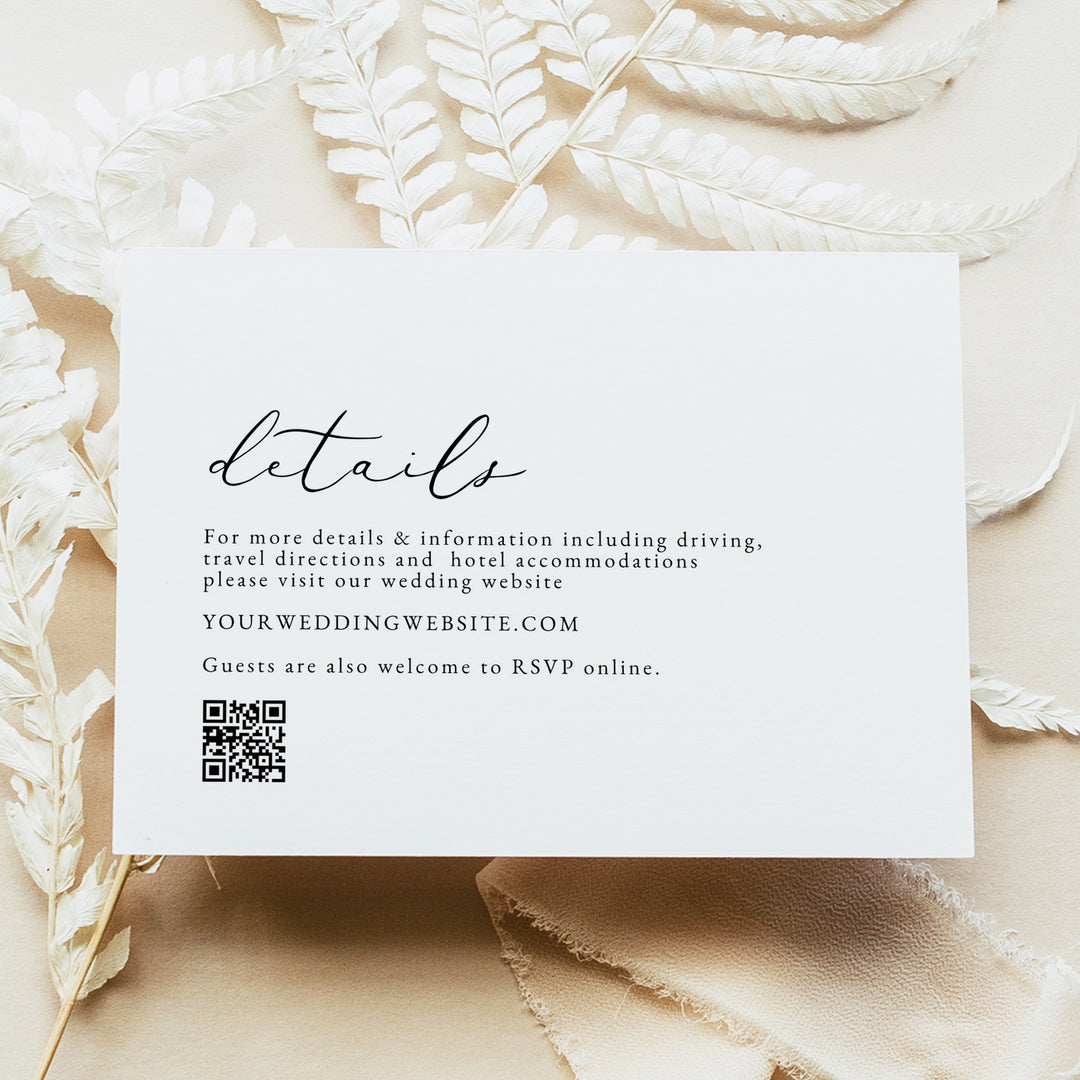 EVELYN Elegant Modern Minimalist Wedding Details Card Printed or Instant Download