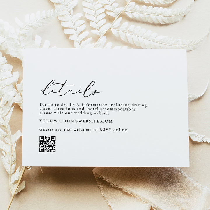 EVELYN Elegant Modern Minimalist Wedding Details Card Printed or Instant Download