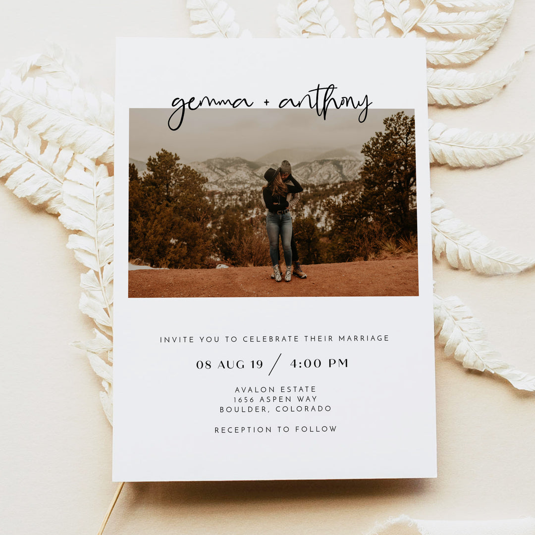 WILLOW Simple Black and White Wedding Invitation with Photos