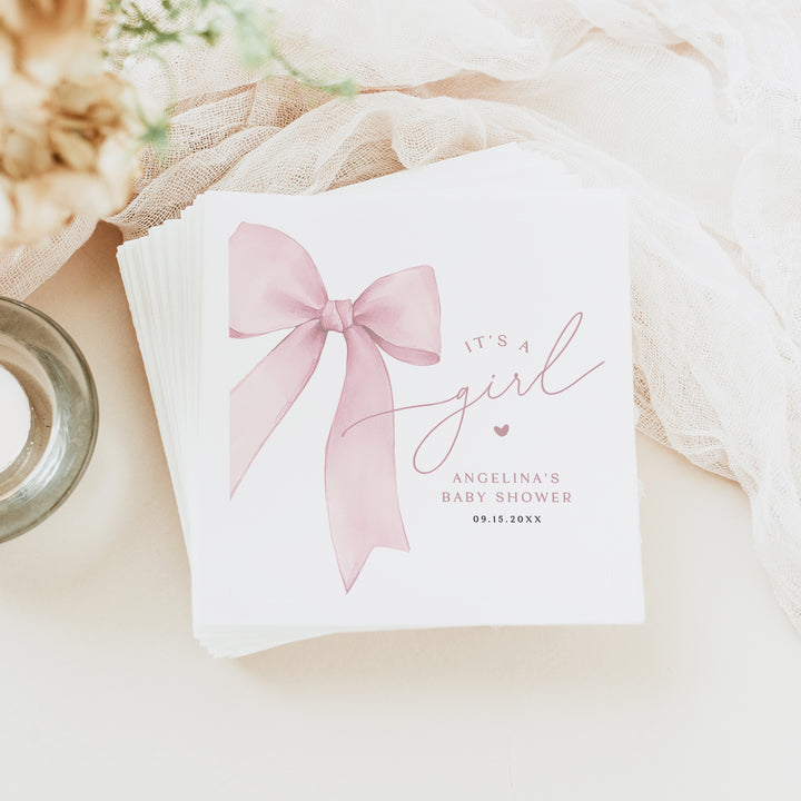 ANGELINA Personalized Pink It's a Girl Baby Shower Napkins