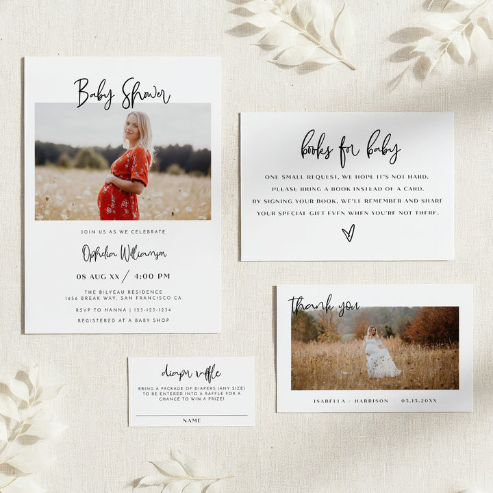 WILLOW Black and White Gender Neutral Baby Shower Invitation Suite