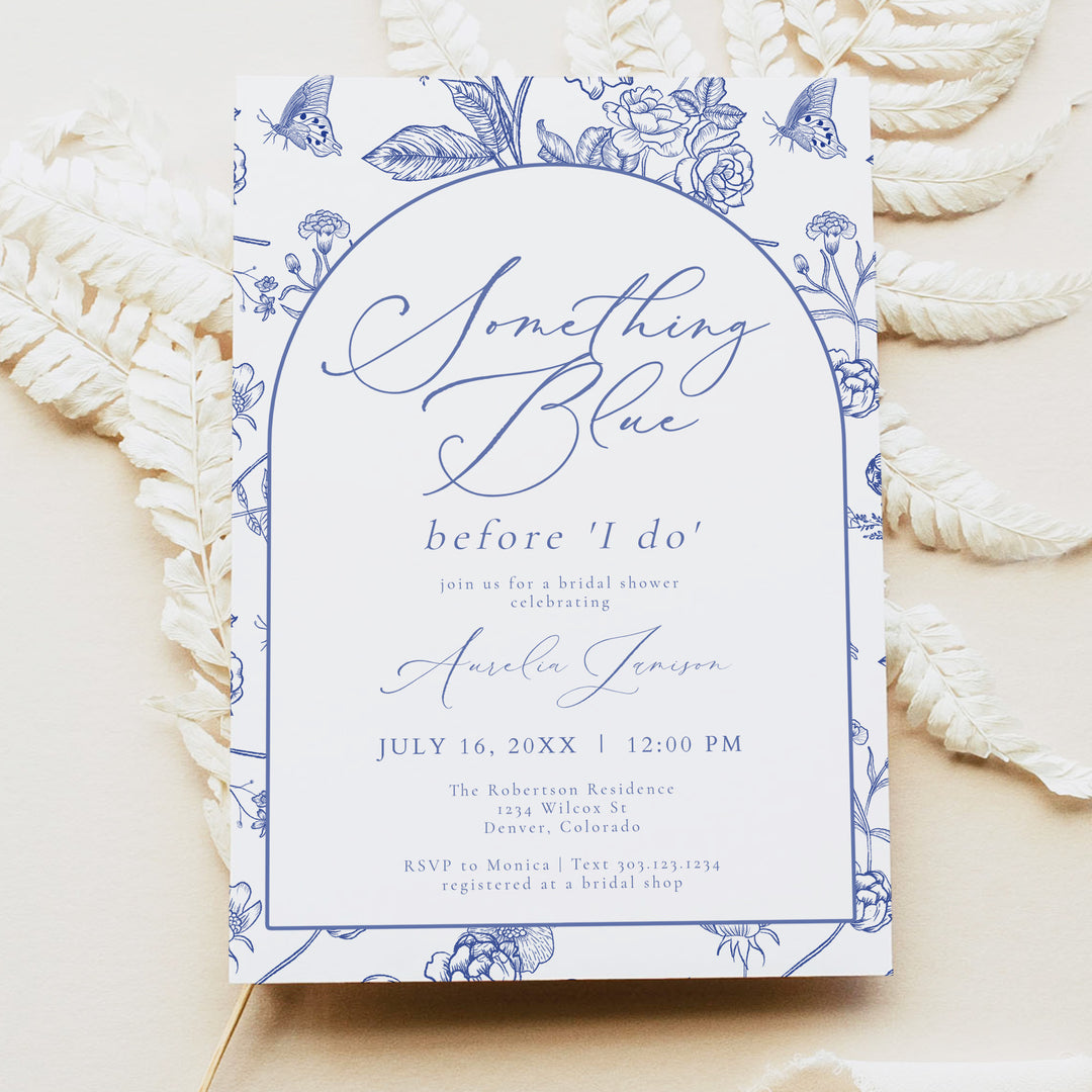 AURELIA Something Blue Before I Do Chinoiserie Bridal Brunch Invite