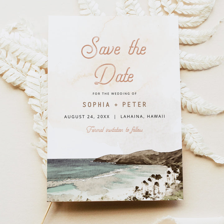 NANI Vintage Coastal Destination Wedding Save the Date Cards with Photo