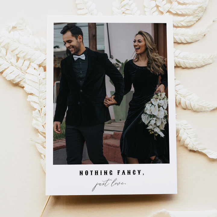 NOVA Nothing Fancy Just Love Gothic Elopement Announcement with Photo