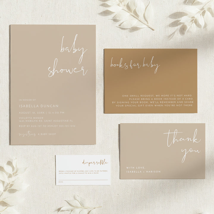 INDIE Beige Gender Neutral Baby Shower Invitation Suite