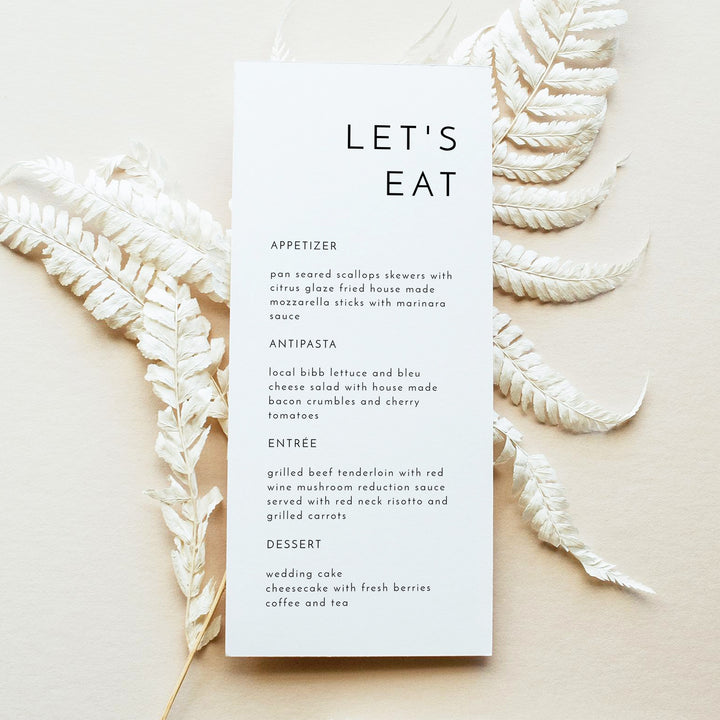 KENNEDY Let's Eat Menu Cards for Modern Wedding or Engagement Party