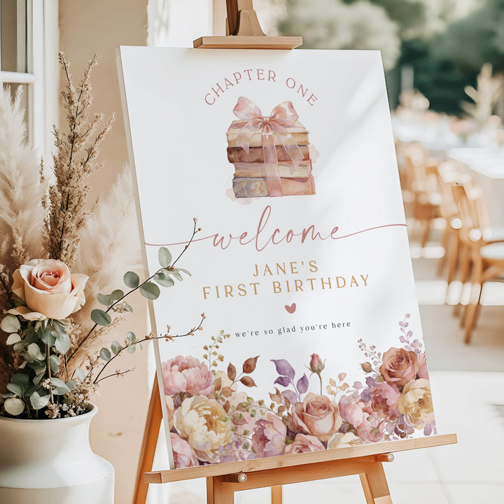 JANE Girl's Chapter One Storybook Birthday Party Welcome Sign
