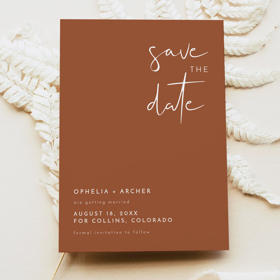 CORIANDER Burnt Orange Minimalist Wedding Save the Date Cards with Photo