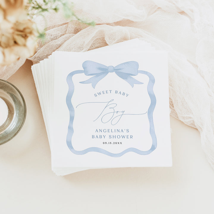 ANGELINA Custom Blue Coquette Bow Baby Shower Napkins
