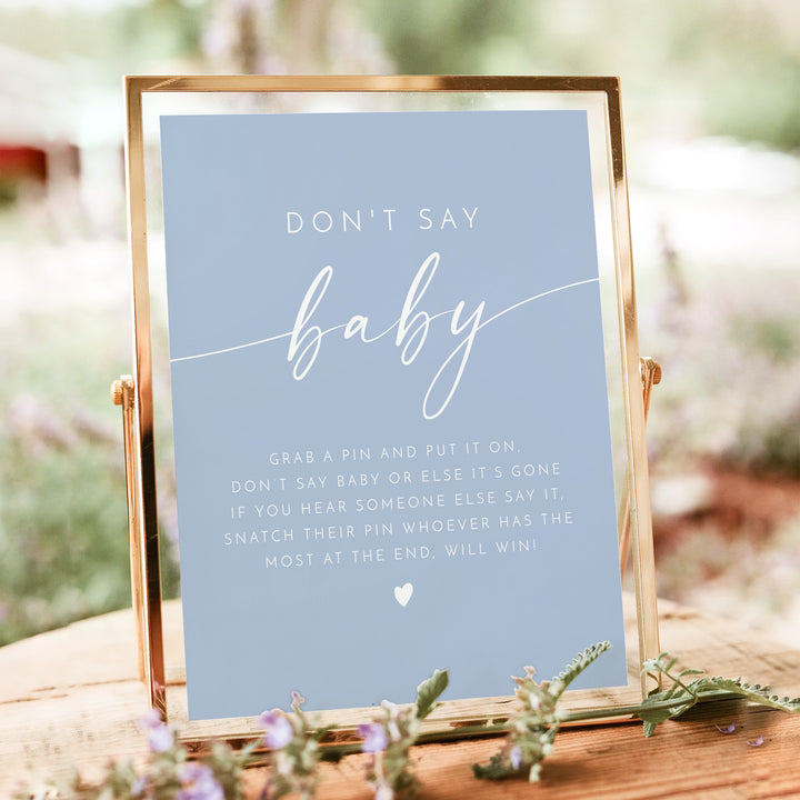 KENNEDY Don't Say Baby Dusty Blue Baby Shower Game Sign - Unframed