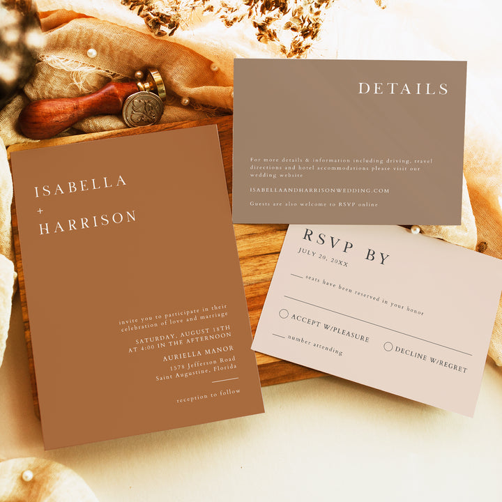MIA Modern Burnt Orange Photo Wedding Invitation Bundle