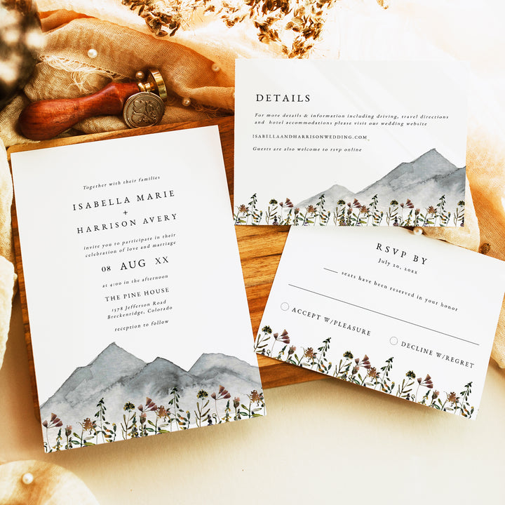 HEIDI Rustic Outdoor Wedding Invitation 3 Piece Suite
