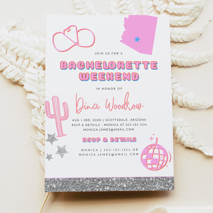 DINA Scottsdale Disco Cowgirl Bachelorette Invitation & Itinerary