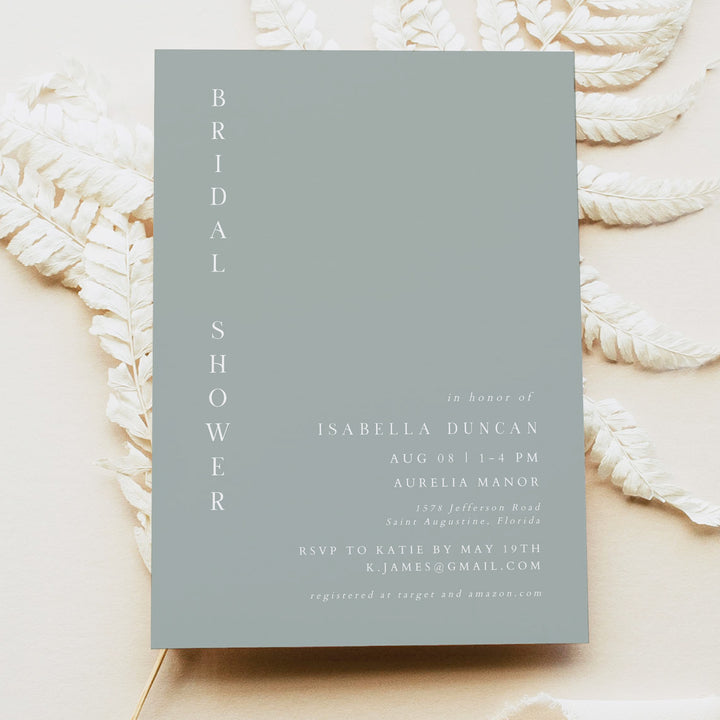NINA Simple Sage Green Bridal Shower Invitations with Photo