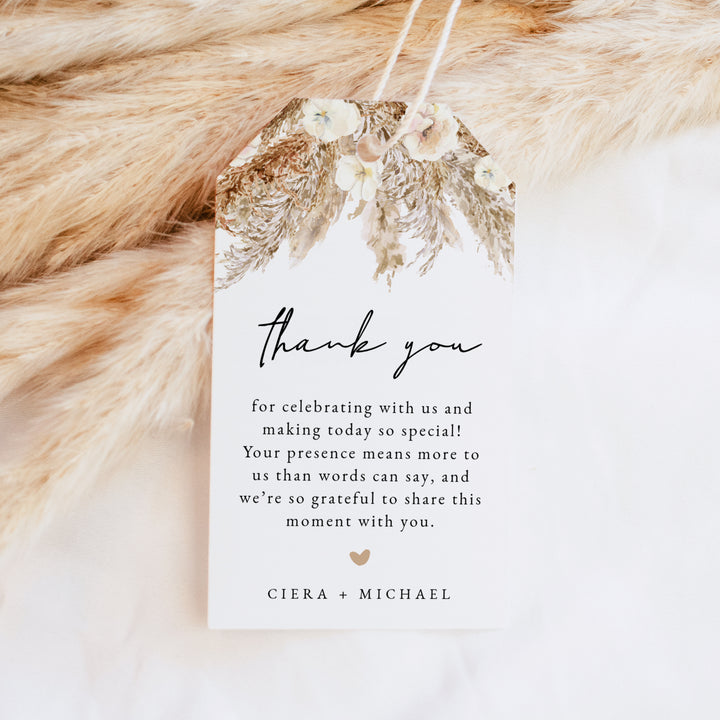 CIERA Rustic Pampas Grass Thank You Favor Tags