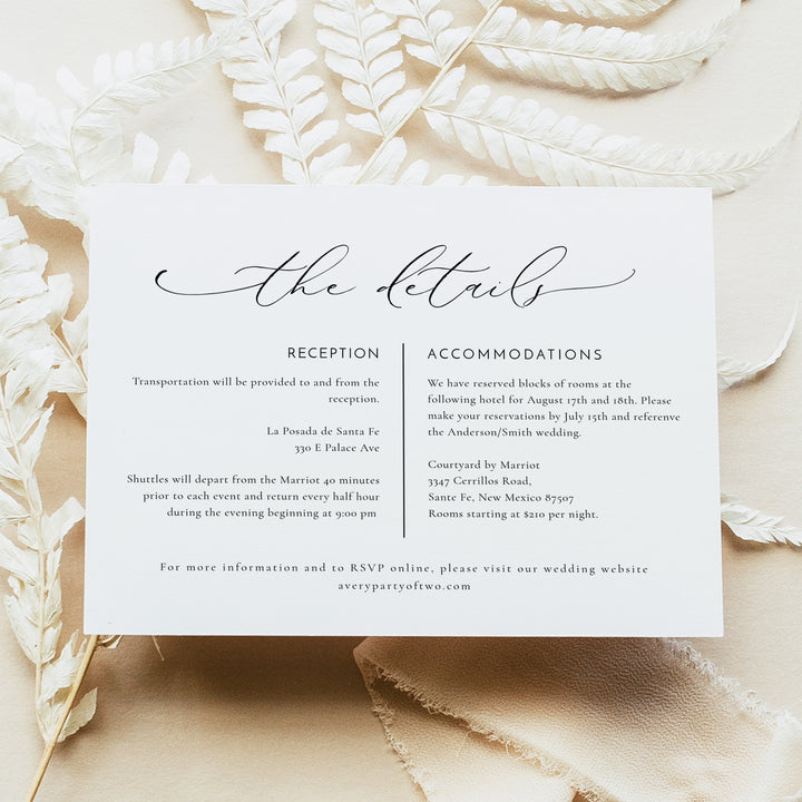 VALENTINA Elegant Script Minimalist Wedding Details Insert Card