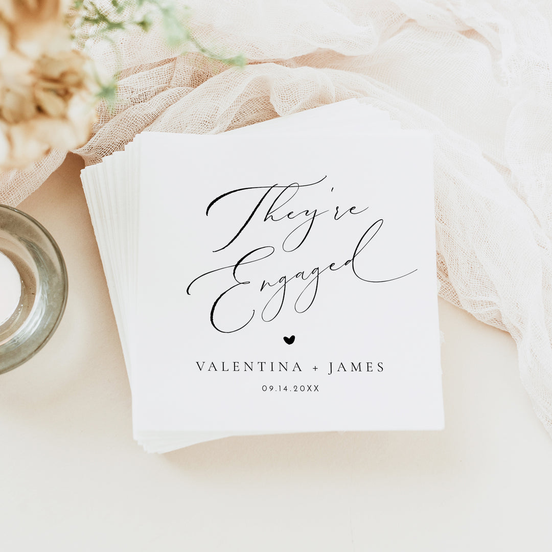 VALENTINA They're Engaged  Black and White Engagement Party Napkins