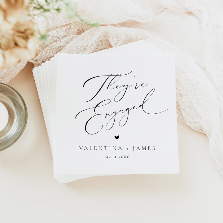 VALENTINA They're Engaged  Black and White Engagement Party Napkins