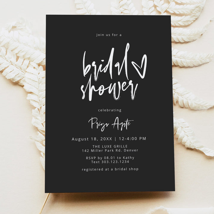 PRIYA Minimalist Black and White Bridal Shower Invite