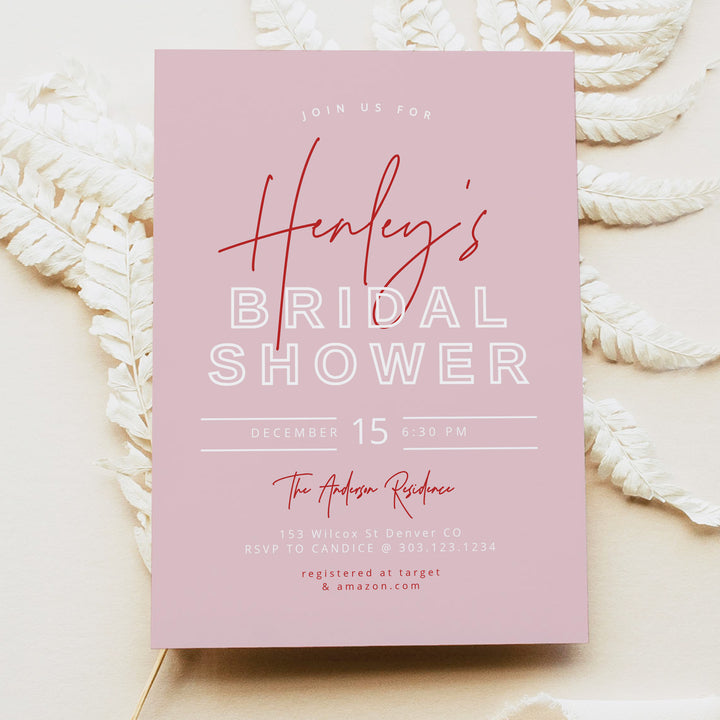 HENLEY Blush Pink Elegant Retro Bridal Shower Invitation