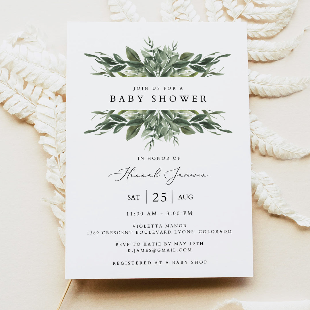 LANA Boho Watercolor Greenery Baby Shower Invitations